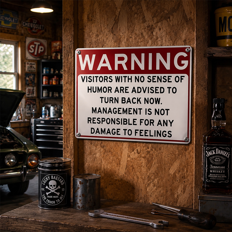 Warning: Humor Required Metal Sign