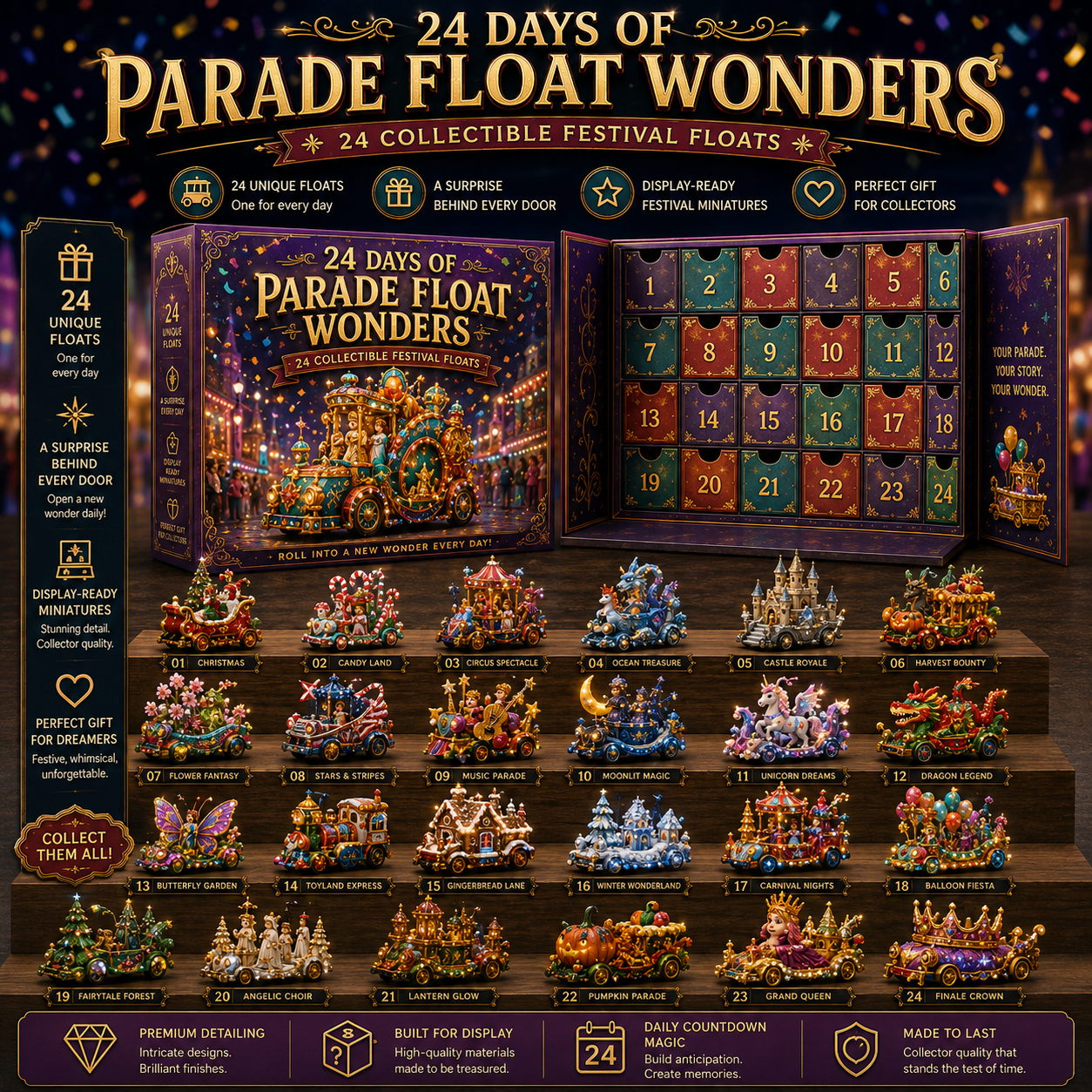 ⏳ Last Day 50% OFF –🎪 24 Days of Wild & Unusual Rides Advent Calendar Collection – 24 Collectible Mini Rides in Every Set