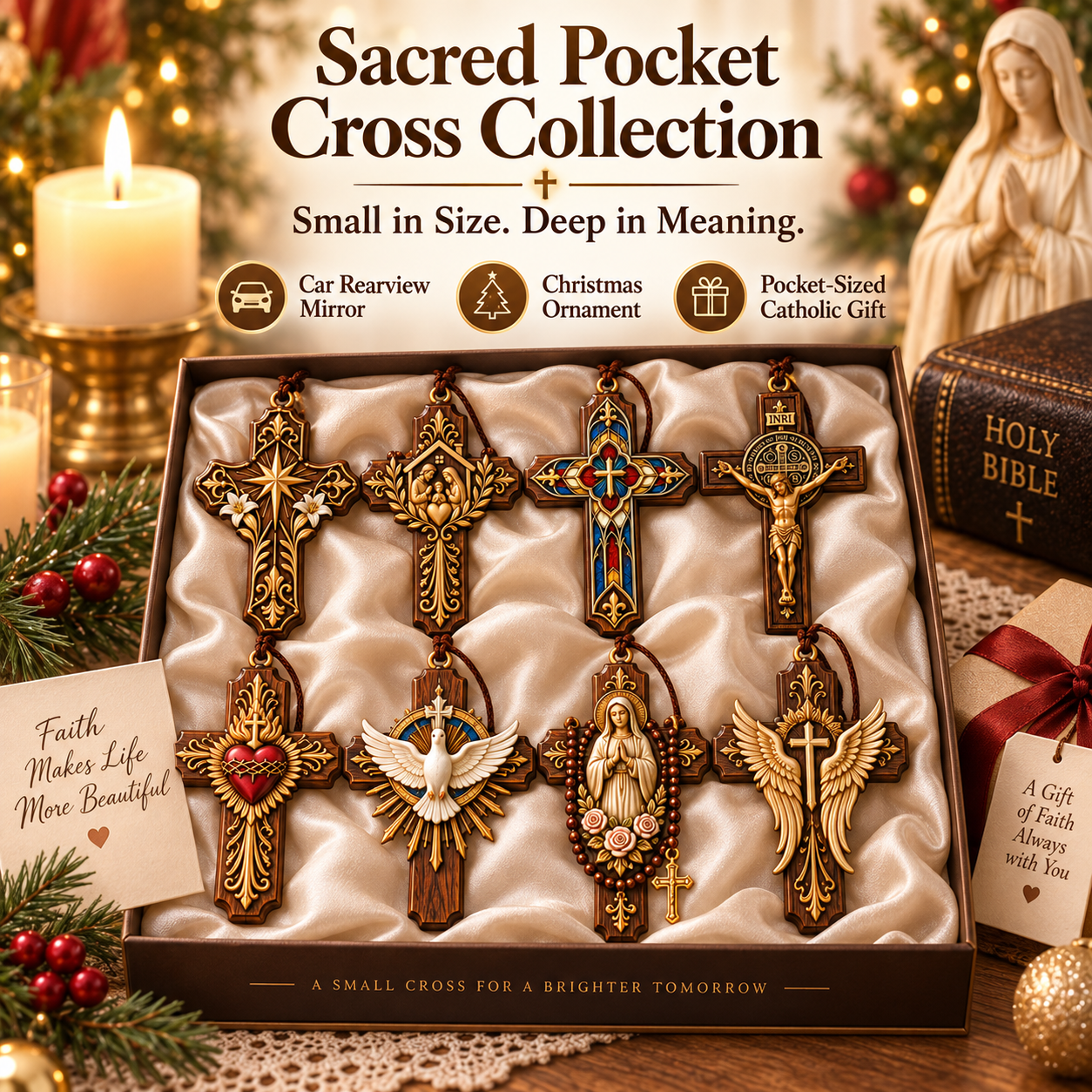 ✝️ Sacred Pocket Cross Collection – Palm-Sized Faith Keepsake for Car, Christmas Tree & Catholic Gifts 🎁