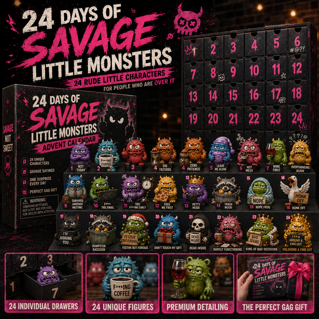 ⏳ Last Day 49% OFF – 😂24 Days of Savage Attitudes Advent Calendar Collection 24 Days • 24 Bad Moods • 24 Hilarious Surprises