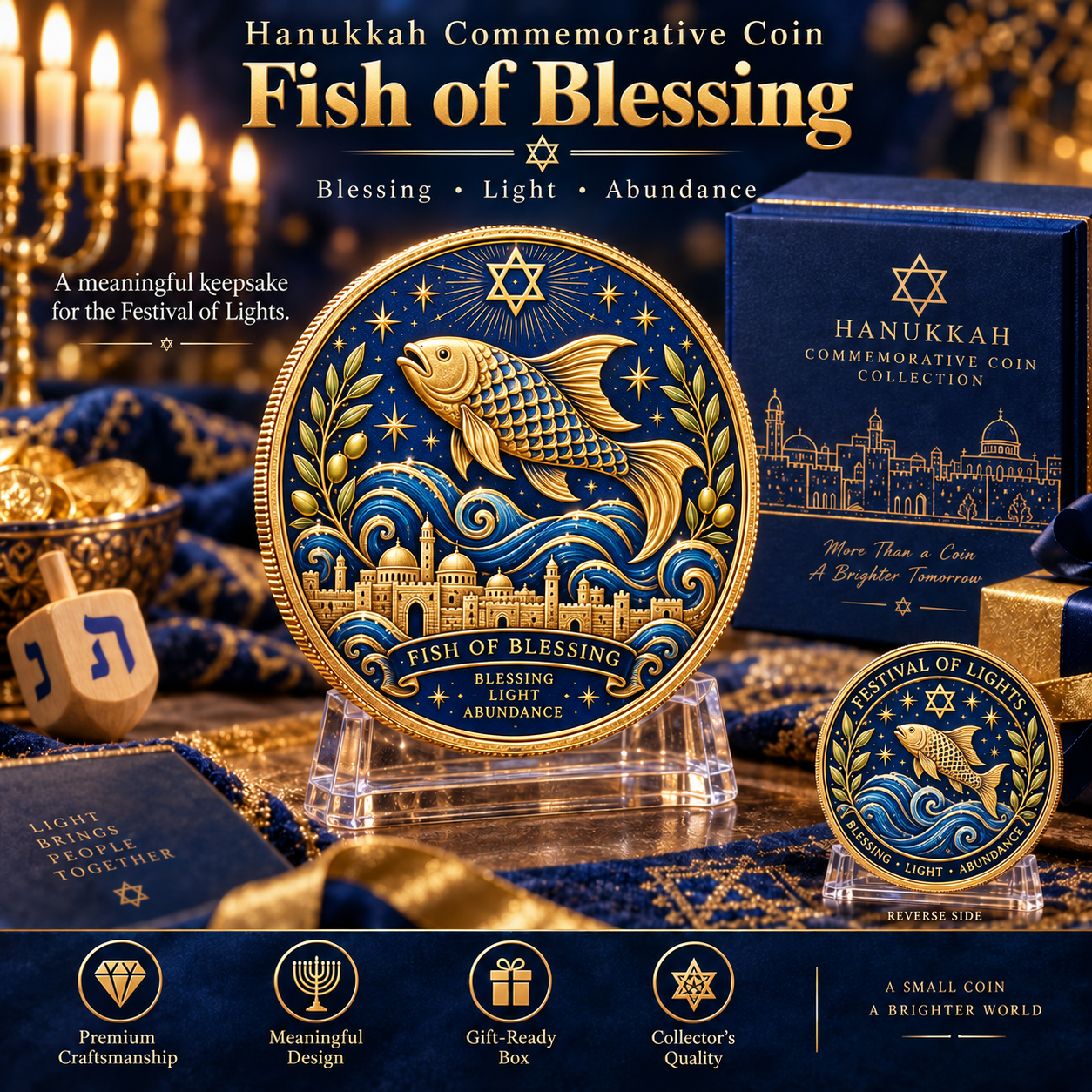 🕎 Eight Symbols of Light – 8-Piece Hanukkah Commemorative Coin Collection