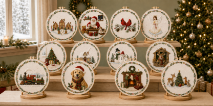 🔥Christmas Story Embroidery Kit Collection  12 Cozy Holiday Designs 🔥🎄Complete DIY Kit Display Stand Included