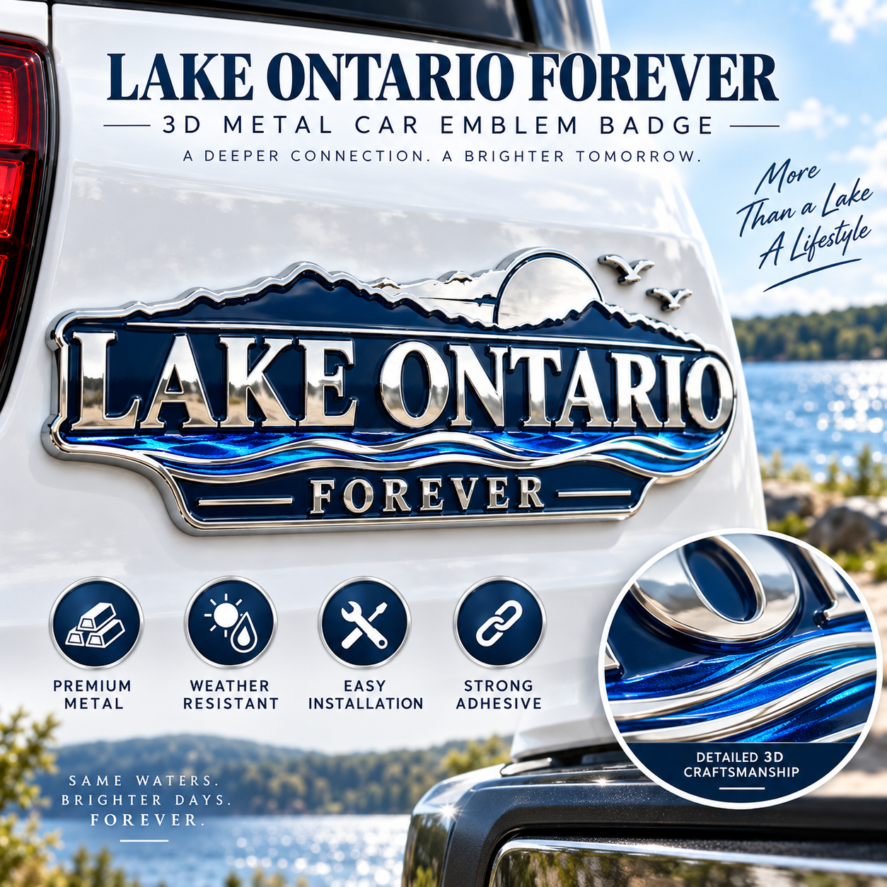 🌊 Lake Ontario Forever™ 3D Metal Car Emblem Badge | Premium Shoreline Auto Emblem for SUVs, Trucks & Cars 🚙✨