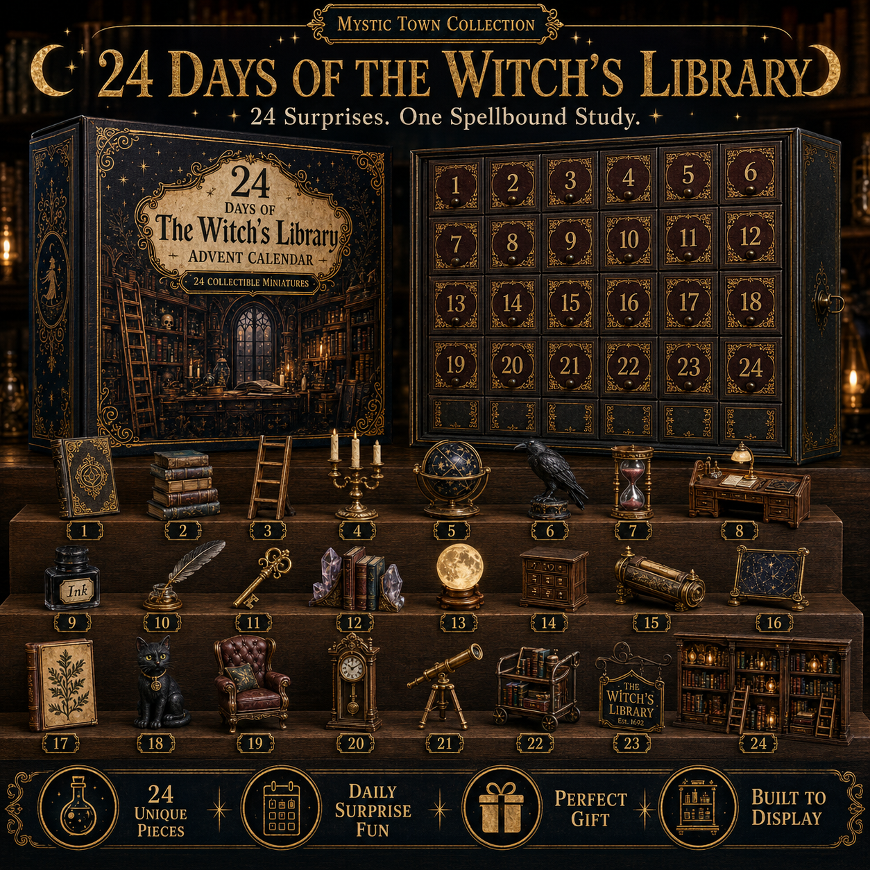 ✨ Mystic Town Advent Calendar Collection – 4 Enchanted Worlds, 96 Tiny Surprises  Build Your Own Magical Town, One Day at a Time