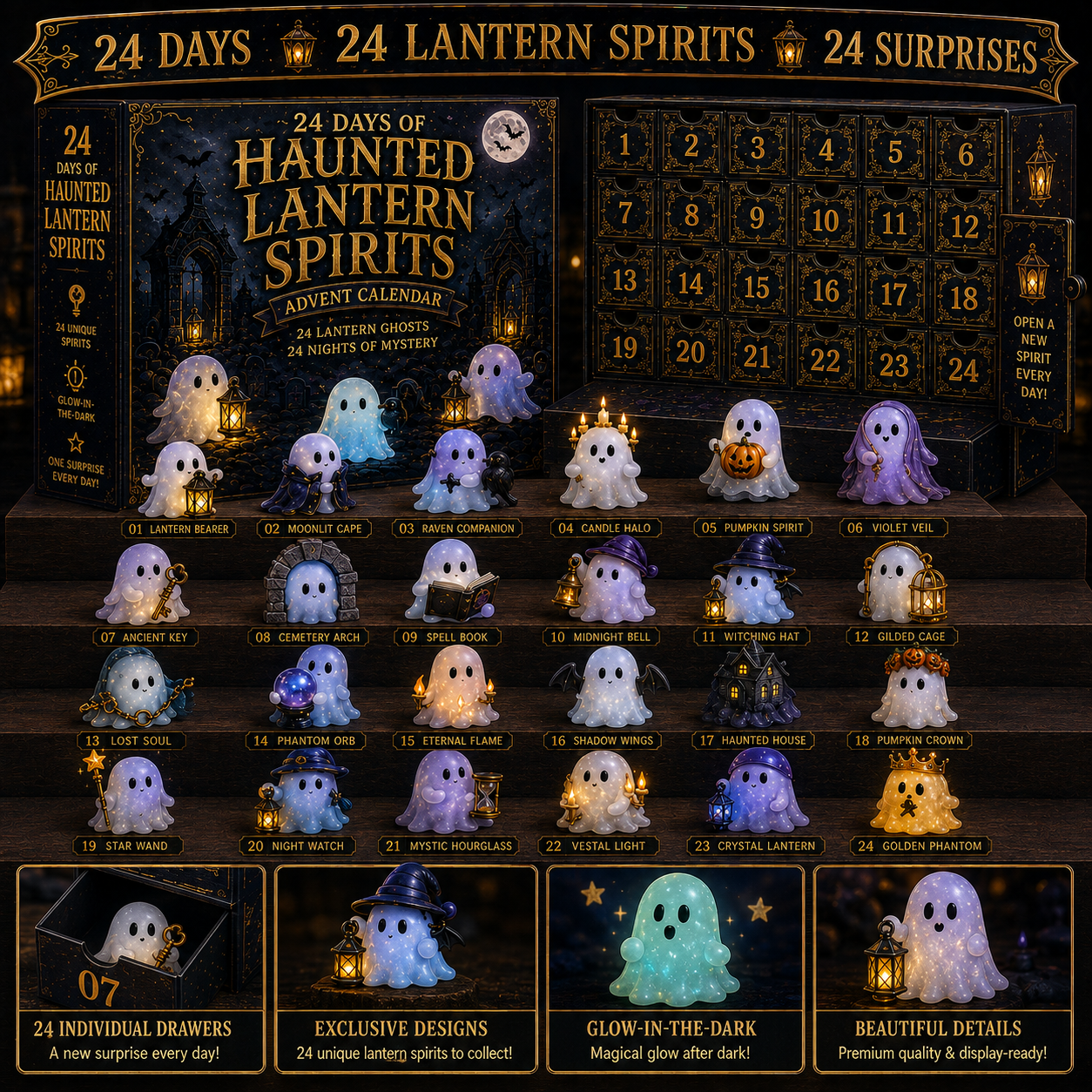 ⏳ Last Day 50% OFF –👻24 Days of Glowing Ghosts Collection 4 Spooky Worlds • 96 Glowing Spirits • 96 Daily Surprises