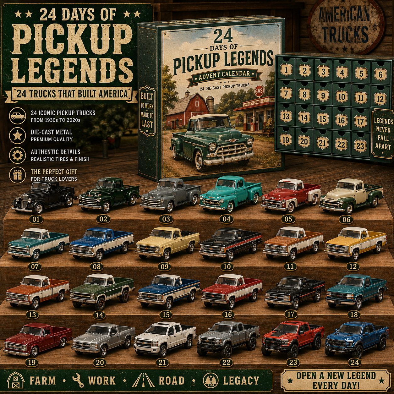 🚗🎁24 Days of American Car Legends Advent Calendar – 24 Collectible Rides for Car Lovers
