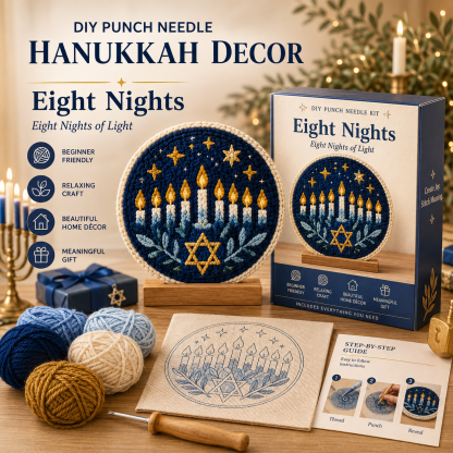 🧵 DIY Hanukkah Punch Needle Decor Kit – 6 Festive Designs