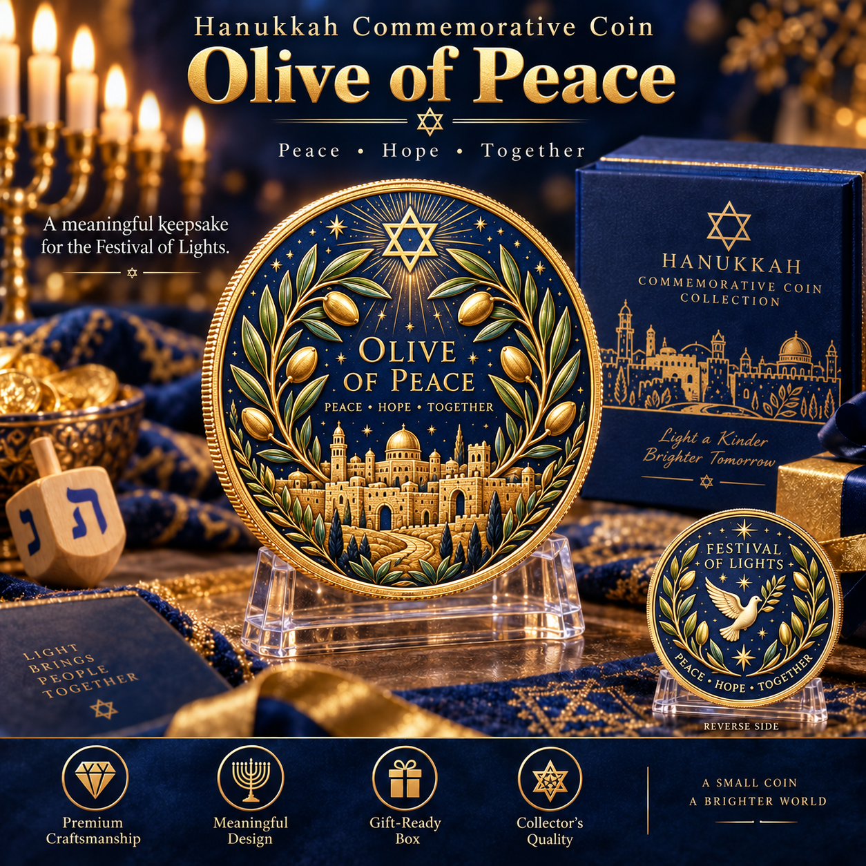 🕎 Eight Symbols of Light – 8-Piece Hanukkah Commemorative Coin Collection