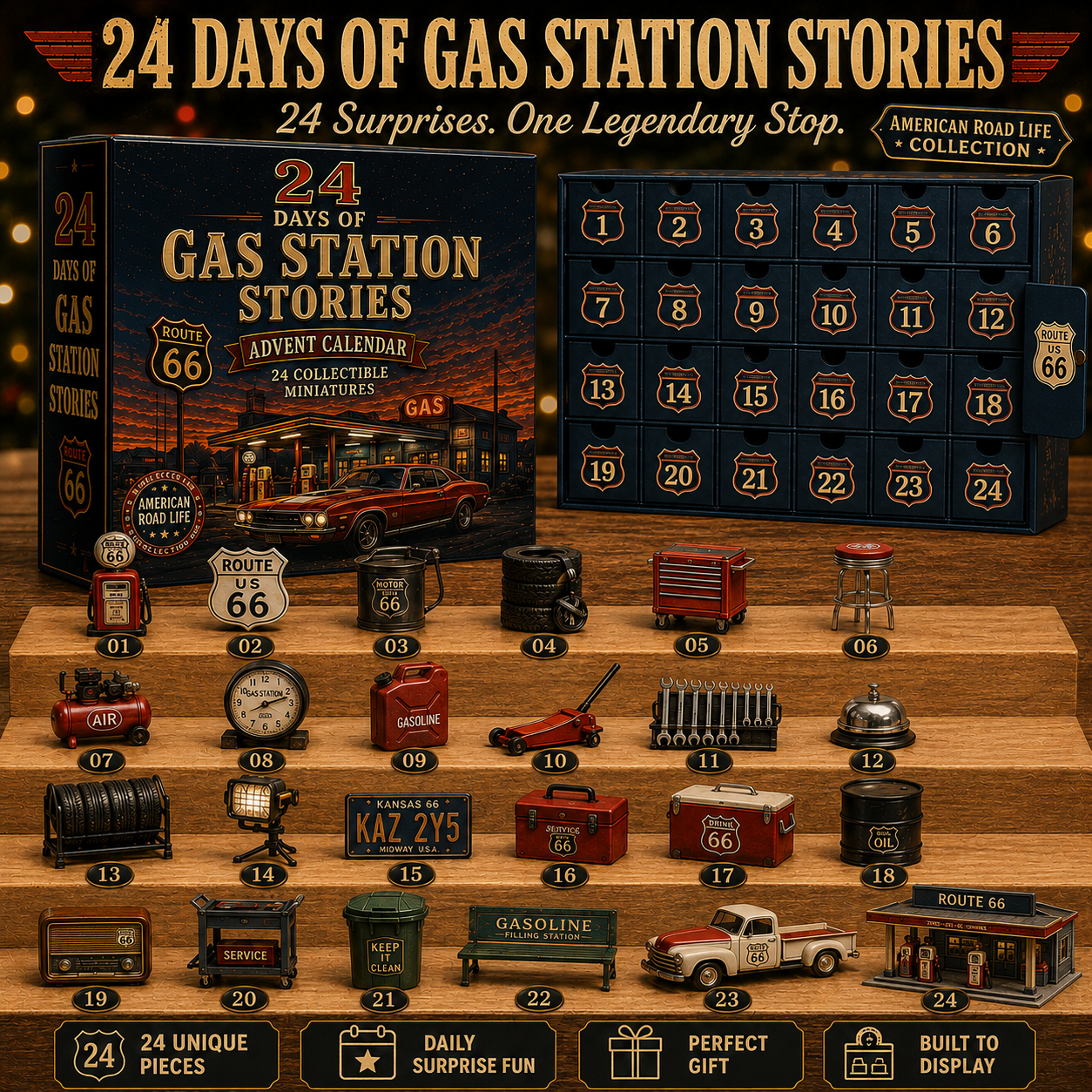 🎁Last Day 50% OFF -🛣️ 24 Days Across Route 66 – American Road Life Advent Calendar Collection