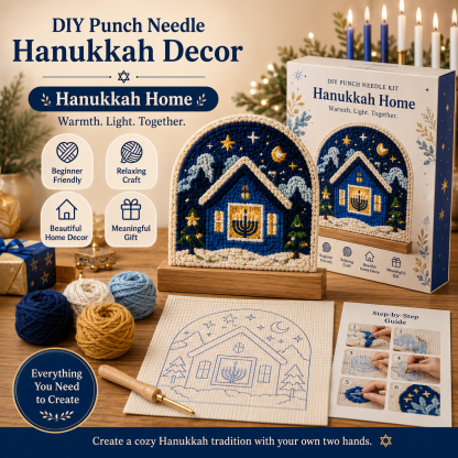 🧵 DIY Hanukkah Punch Needle Decor Kit – 6 Festive Designs