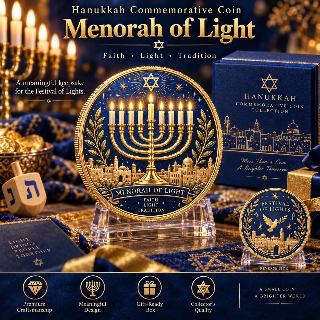 🕎 Eight Symbols of Light – 8-Piece Hanukkah Commemorative Coin Collection