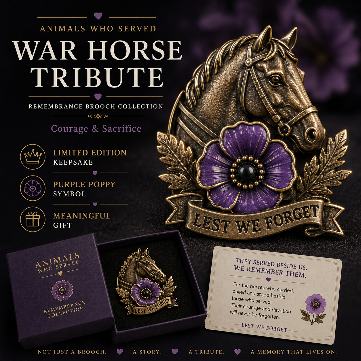 Animals Who Served – Purple Poppy Remembrance Brooch Collection  副标题可以搭配：