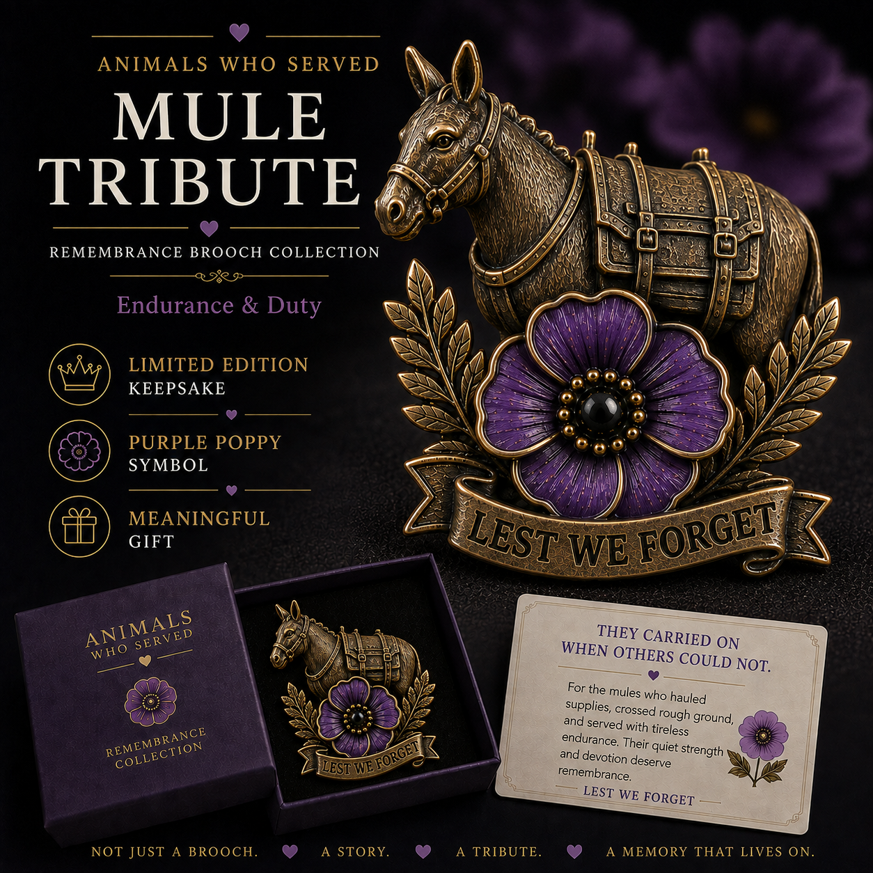 🔥Last Day BUY 3 GET 1 FREE⏳ Last Day 50% OFF – Animals Who Served – Purple Poppy Remembrance Brooch Collection  
