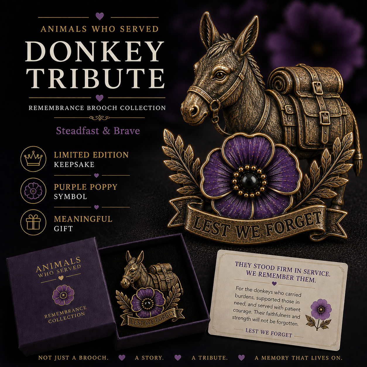 🔥Last Day BUY 3 GET 1 FREE⏳ Last Day 50% OFF – Animals Who Served – Purple Poppy Remembrance Brooch Collection  