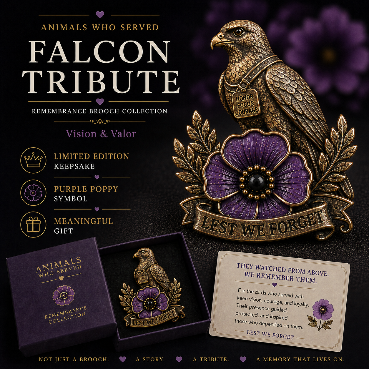 🔥Last Day BUY 3 GET 1 FREE⏳ Last Day 50% OFF – Animals Who Served – Purple Poppy Remembrance Brooch Collection  