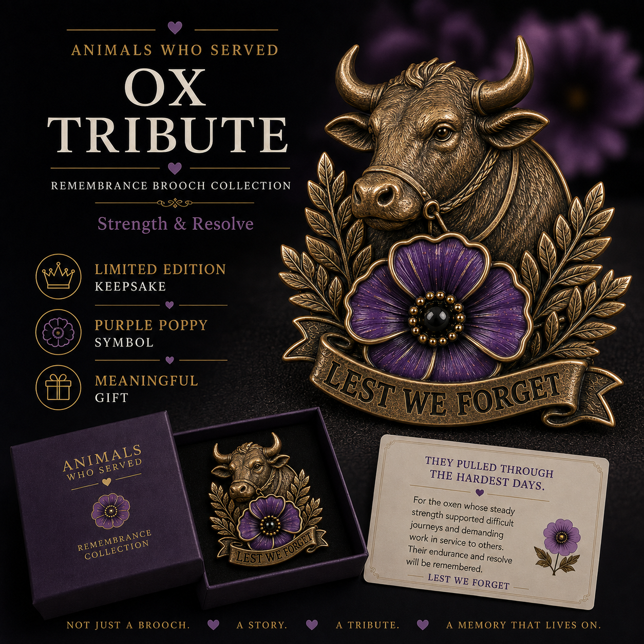 🔥Last Day BUY 3 GET 1 FREE⏳ Last Day 50% OFF – Animals Who Served – Purple Poppy Remembrance Brooch Collection  