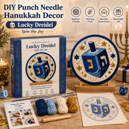 🧵 DIY Hanukkah Punch Needle Decor Kit – 6 Festive Designs