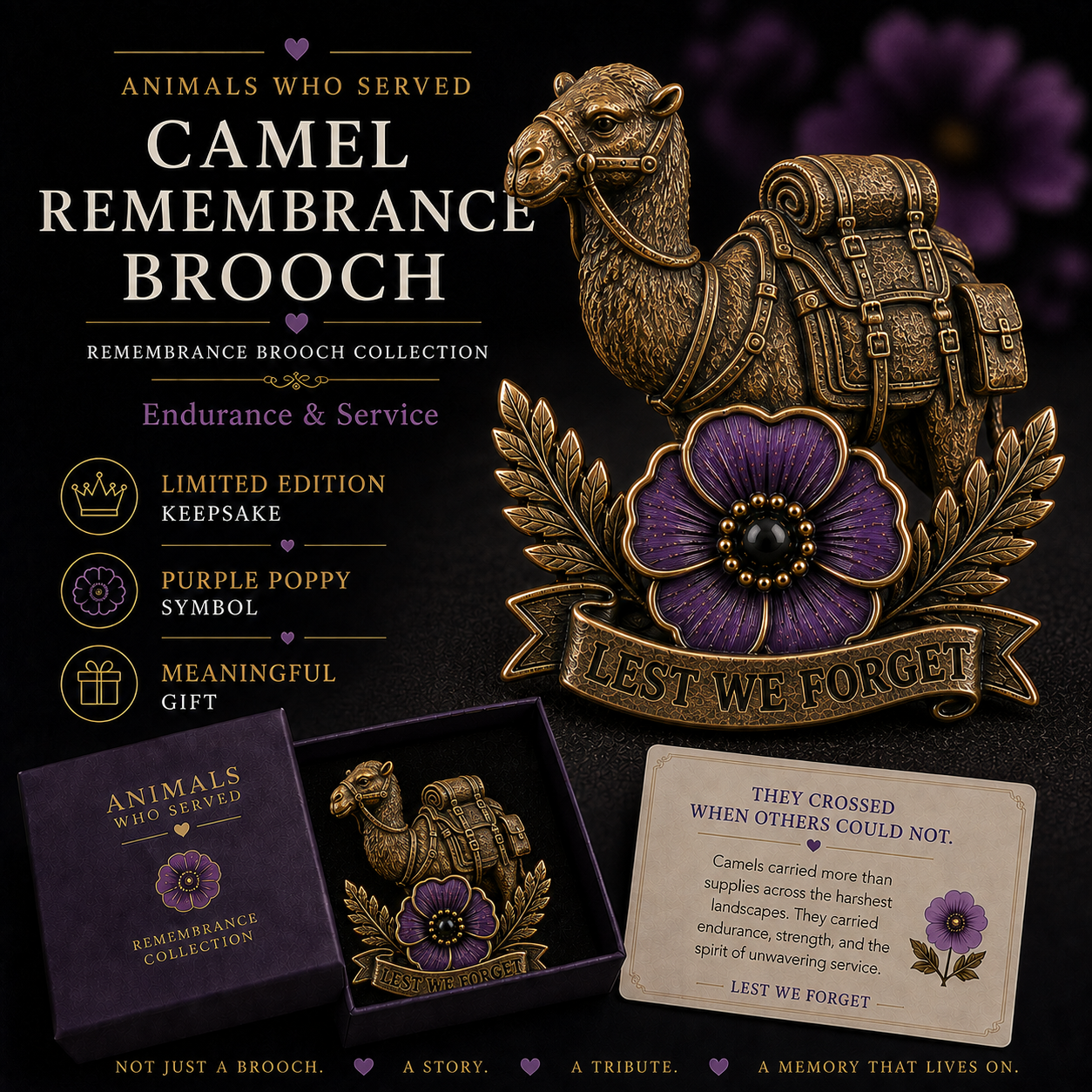 Animals Who Served – Purple Poppy Remembrance Brooch Collection  副标题可以搭配：