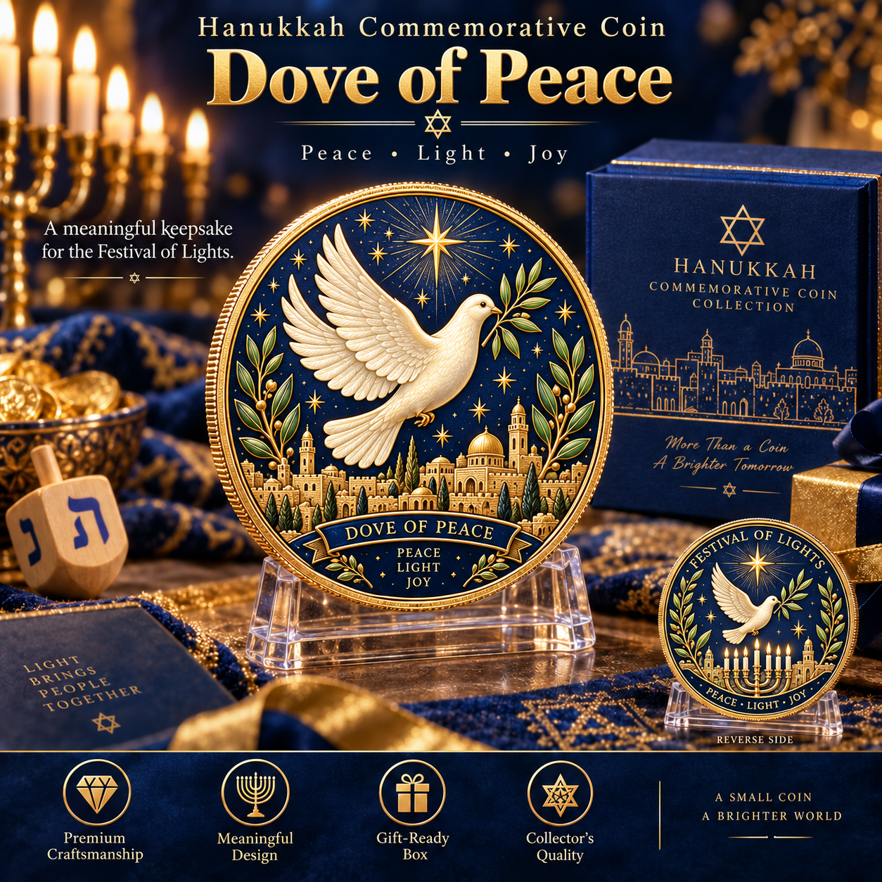 🕎 Eight Symbols of Light – 8-Piece Hanukkah Commemorative Coin Collection