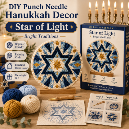 🧵 DIY Hanukkah Punch Needle Decor Kit – 6 Festive Designs