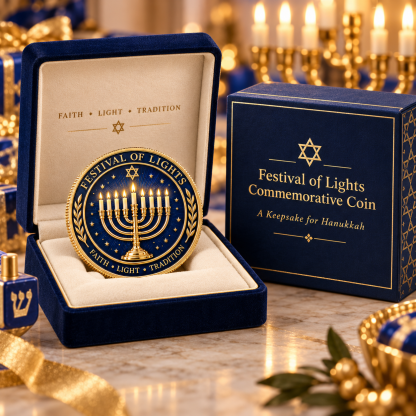 🕎 Hanukkah Commemorative Coin – Festival of Lights Keepsake Gift with Premium Display Box