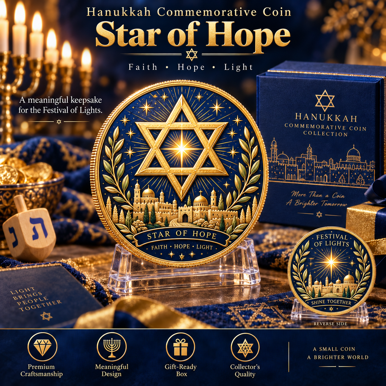 🕎 Eight Symbols of Light – 8-Piece Hanukkah Commemorative Coin Collection