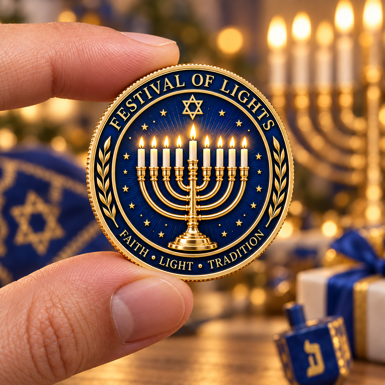 🕎 Hanukkah Commemorative Coin – Festival of Lights Keepsake Gift with Premium Display Box