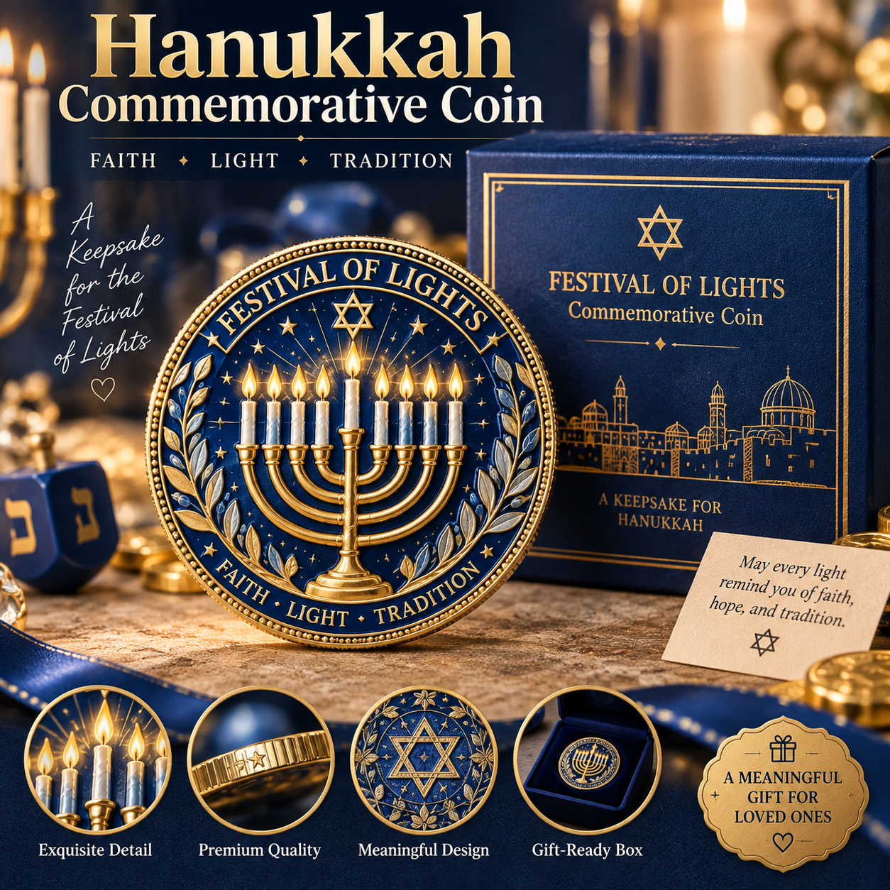 🕎 Hanukkah Commemorative Coin – Festival of Lights Keepsake Gift with Premium Display Box