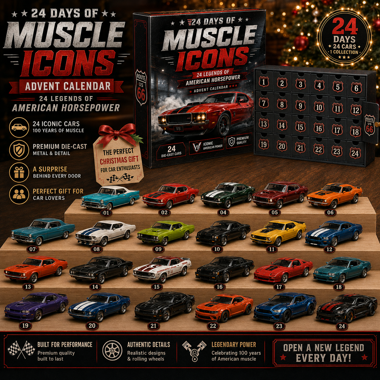 🚗🎁24 Days of American Car Legends Advent Calendar – 24 Collectible Rides for Car Lovers