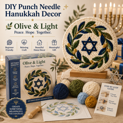 🧵 DIY Hanukkah Punch Needle Decor Kit – 6 Festive Designs
