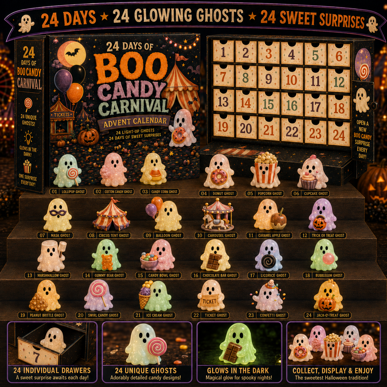 ⏳ Last Day 50% OFF –👻24 Days of Glowing Ghosts Collection 4 Spooky Worlds • 96 Glowing Spirits • 96 Daily Surprises