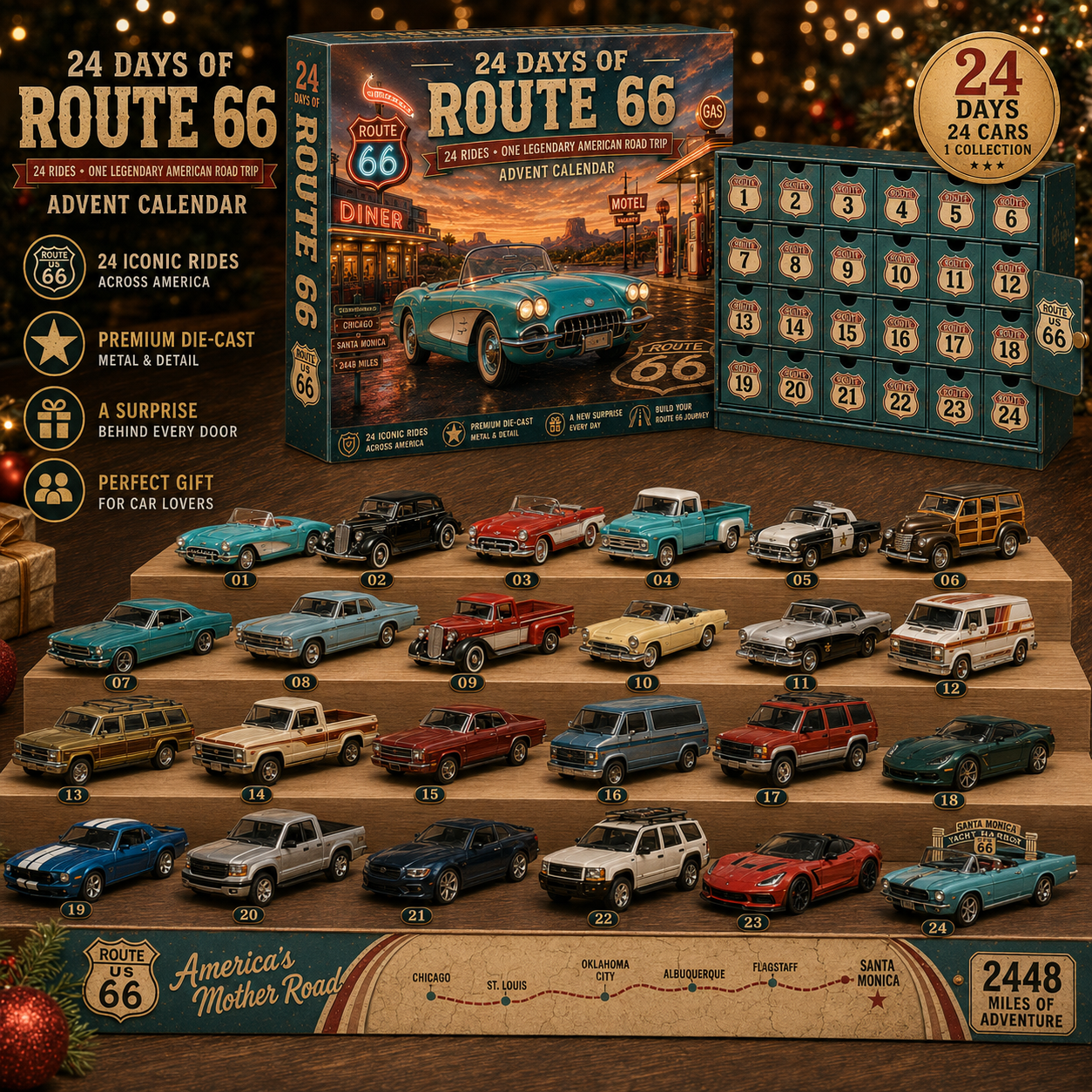 🚗🎁24 Days of American Car Legends Advent Calendar – 24 Collectible Rides for Car Lovers