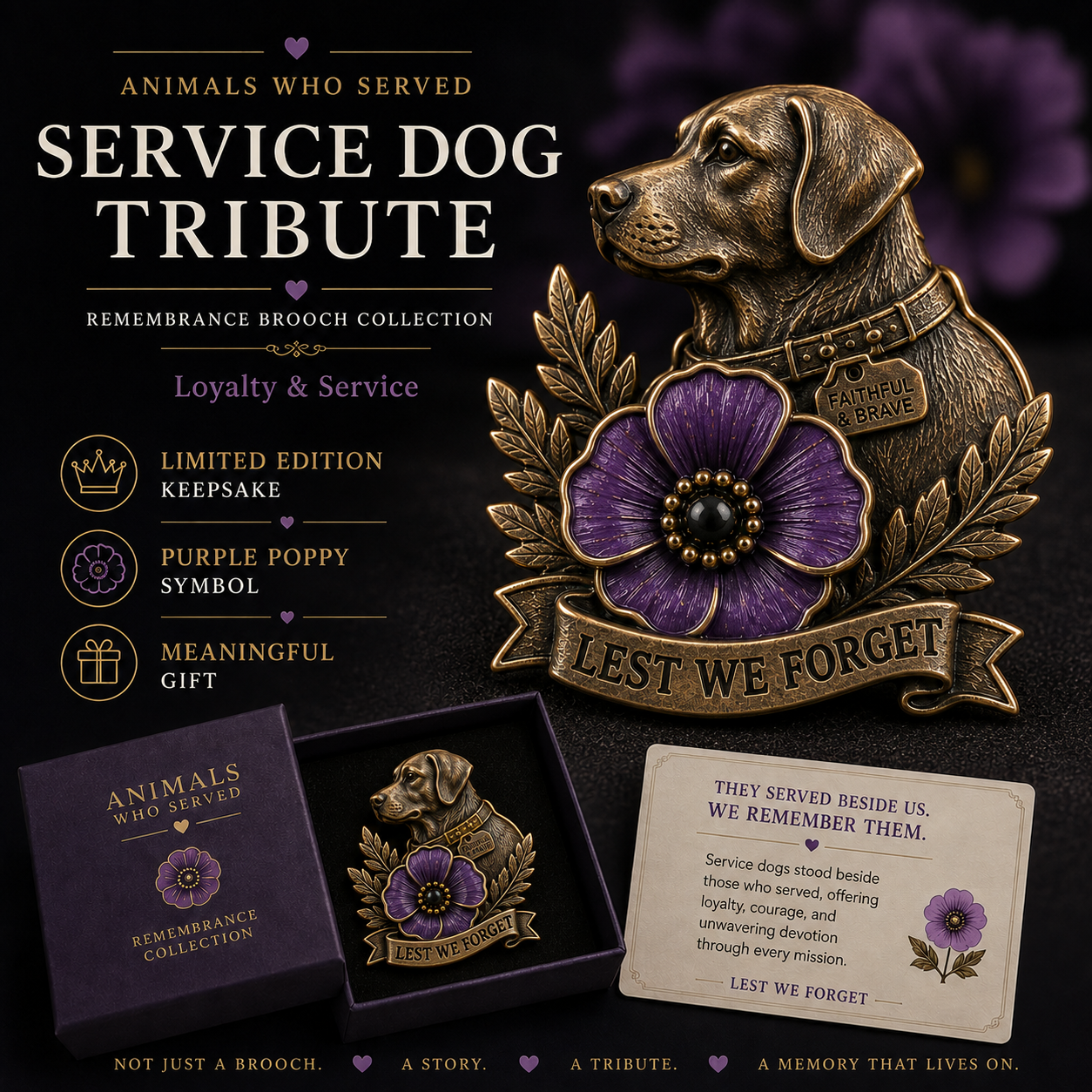 Animals Who Served – Purple Poppy Remembrance Brooch Collection  副标题可以搭配：