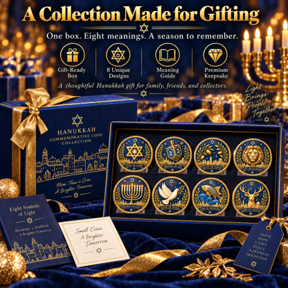 🕎 Eight Symbols of Light – 8-Piece Hanukkah Commemorative Coin Collection