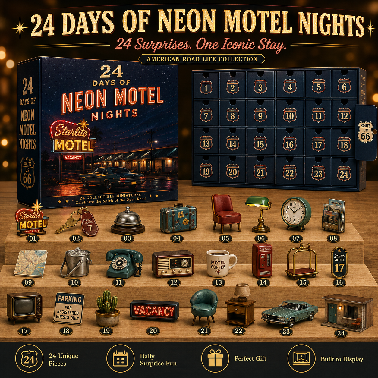 🎁Last Day 50% OFF -🛣️ 24 Days Across Route 66 – American Road Life Advent Calendar Collection