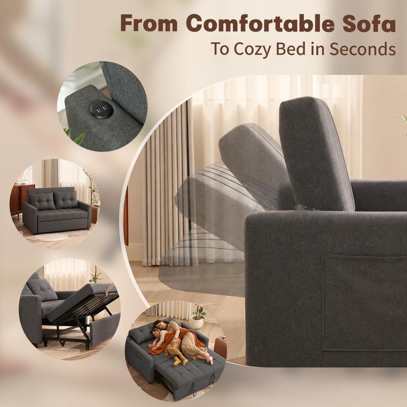GOSUHI | Sofá cama de 52" con cama extraíble, sofá, sofá cama convertible 3 en 1, sofá de dos plazas con respaldo ajustable sin escalones y bolsillo lateral, para sala de estar, dormitorio, apartamento, cama de día, sofás para sala