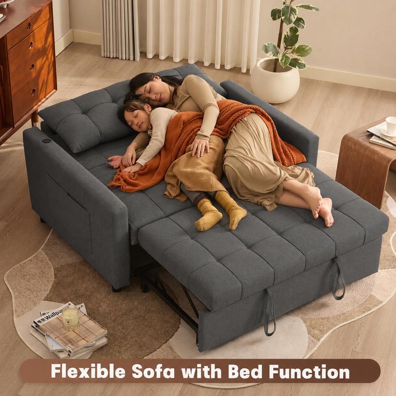 GOSUHI | Sofá cama de 52" con cama extraíble, sofá, sofá cama convertible 3 en 1, sofá de dos plazas con respaldo ajustable sin escalones y bolsillo lateral, para sala de estar, dormitorio, apartamento, cama de día, sofás para sala