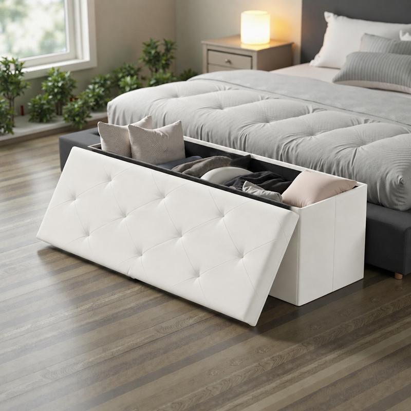 【NUEVO COLOR】Banco otomano de almacenamiento plegable, taburete reposapiés con asiento acolchado, baúl grande para juguetes con asiento; soporta hasta 660 libras.