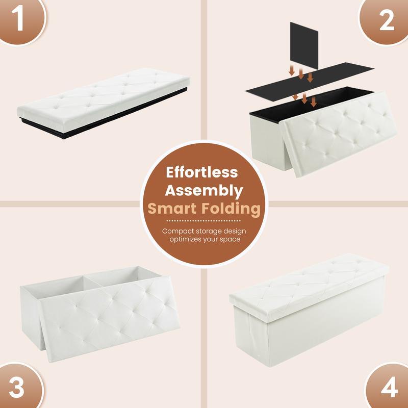【NUEVO COLOR】Banco otomano de almacenamiento plegable, taburete reposapiés con asiento acolchado, baúl grande para juguetes con asiento; soporta hasta 660 libras.