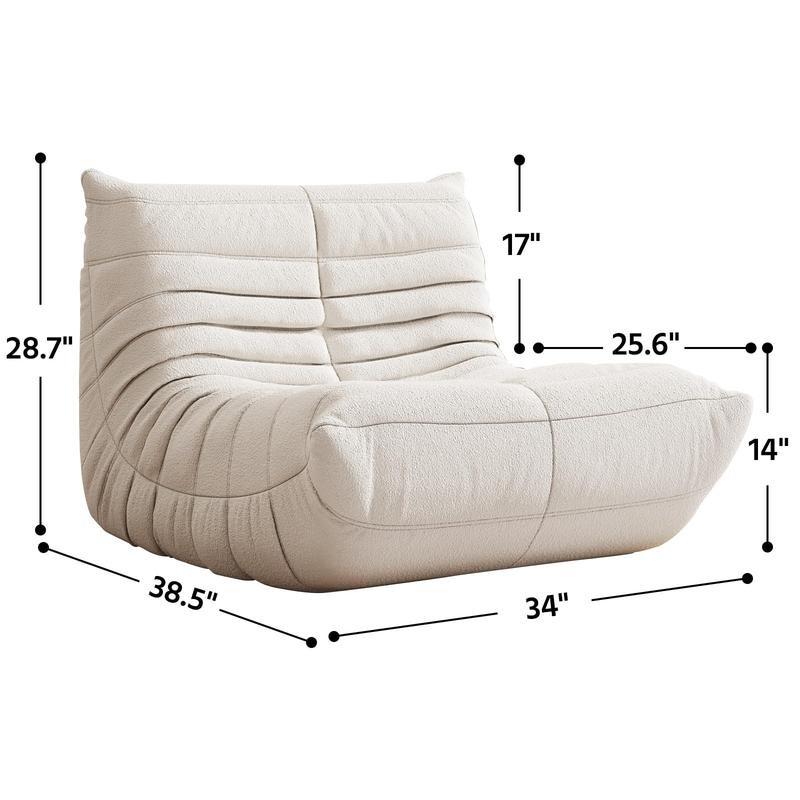 Sofá tipo puf estilo Togo: sofá de interior de 1, 2 o 3 plazas, espuma viscoelástica ergonómica de alta densidad, tejido ultrasuave tipo borreguito (teddy fleece), base antideslizante resistente; no requiere montaje; ideal para zonas de descanso y oficina