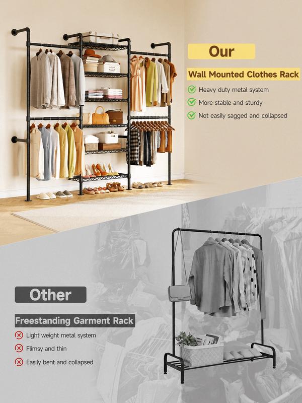 【Máx. 900 libras】 Sistema de armario de pared extensible (18,3-34,6 pulgadas) ONBRILL; perchero de estilo tubería industrial y organizador de armario de alta resistencia para sala de estar o dormitorio.