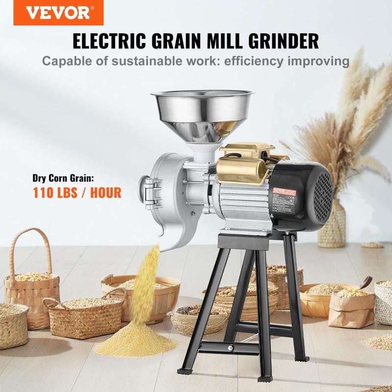 Molino eléctrico de granos VEVOR de 3000 W con cable y cuerpo de acero inoxidable; máquina de uso intensivo para molienda en seco y húmedo con alimentación estable por tolva y ajuste de grosor, ideal para uso comercial; funcionamiento estable y de baja vi