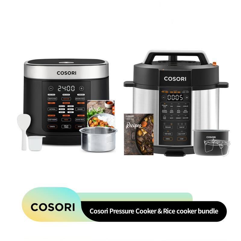 Combo COSORI: Olla a presión 9 en 1 de 6 cuartos (aprox. 5,7 L) y arrocera multifunción 18 en 1 de 5 cuartos (aprox. 4,7 L); electrodoméstico multifunción con funciones de salteado, cocción lenta, vapor, sous vide, esterilización y mantenimiento de calor 