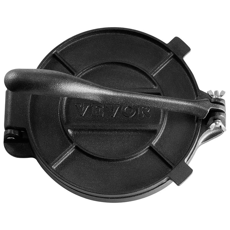 Prensa para tortillas VEVOR de hierro fundido resistente de 10 pulgadas, con revestimiento de aceite de semilla de lino precurado; tortilladora extra grande de superficie lisa que incluye 100 hojas de papel de horno y silicona; utensilio de cocina platead