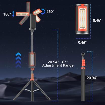 Linterna de camping LED de 3 cabezales con trípode ajustable de 170 cm (67 pulgadas), luces de trabajo portátiles recargables, batería externa de 10 000 mAh, cabezal desmontable, linterna colgante; regalo ideal para hombres, accesorios para adultos, artíc