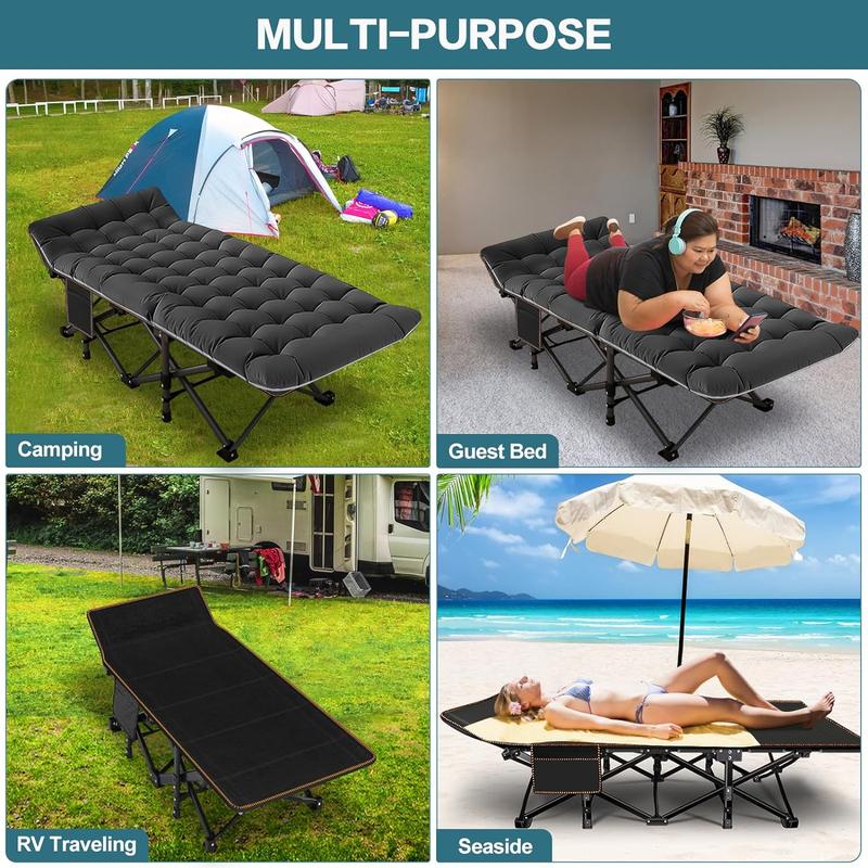 Catre de camping plegable DoCred XXL con colchón, estructura y bolsa de transporte: cama portátil resistente para uso en interiores y exteriores, cama para invitados, viajes, pícnic, siestas en la oficina, senderismo, pesca y equipamiento esencial para ca