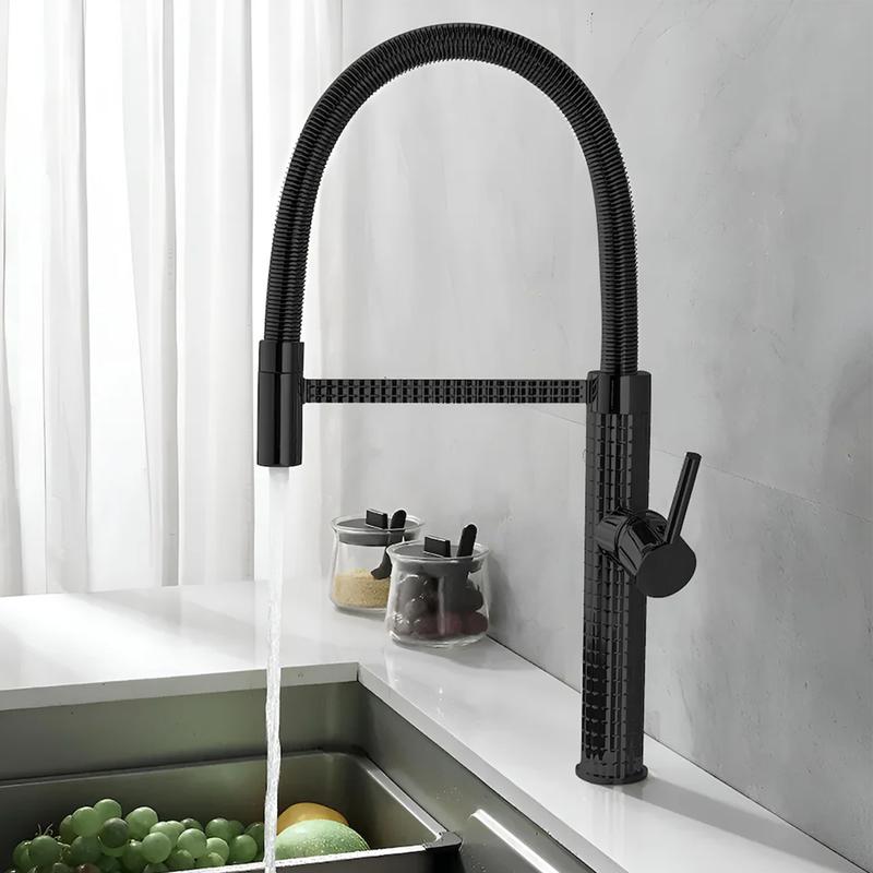Grifo de cocina PHANCIR con rociador extraíble, monomando de cuello alto, acabado en níquel cepillado, acero moderno y duradero.