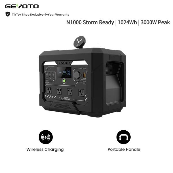 [Estación de energía portátil GEYOTO N1000 Storm Ready] Capacidad de 1024 Wh / Salida de 1800 W (pico de 3000 W), carga inalámbrica de 25 W, función UPS (<10 ms), control por aplicación; energía de respaldo de emergencia para el hogar, vehículos recreativ