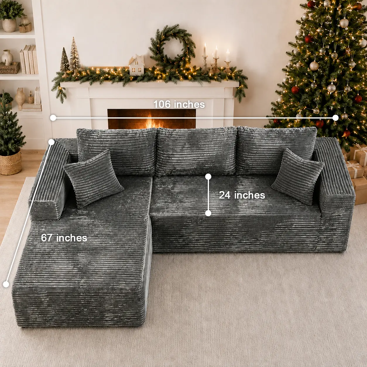 Conjunto moderno de sofá reclinable modular en forma de L de terciopelo