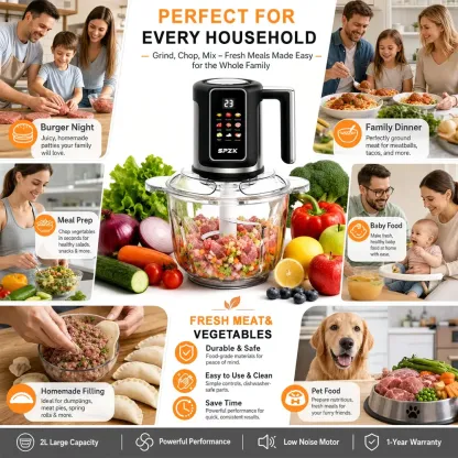 Picadora de carne eléctrica multifunción SPZTJK de 3 litros con pantalla a color - Trituradora de carne de cocina de 110 V